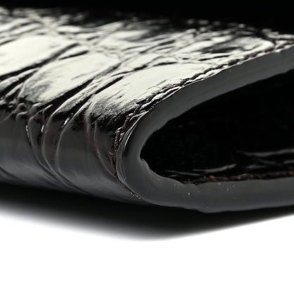 Saint Laurent Calfskin Crocodile Embossed Monogram Uptown Chain Wallet Fondente 11 of 13
