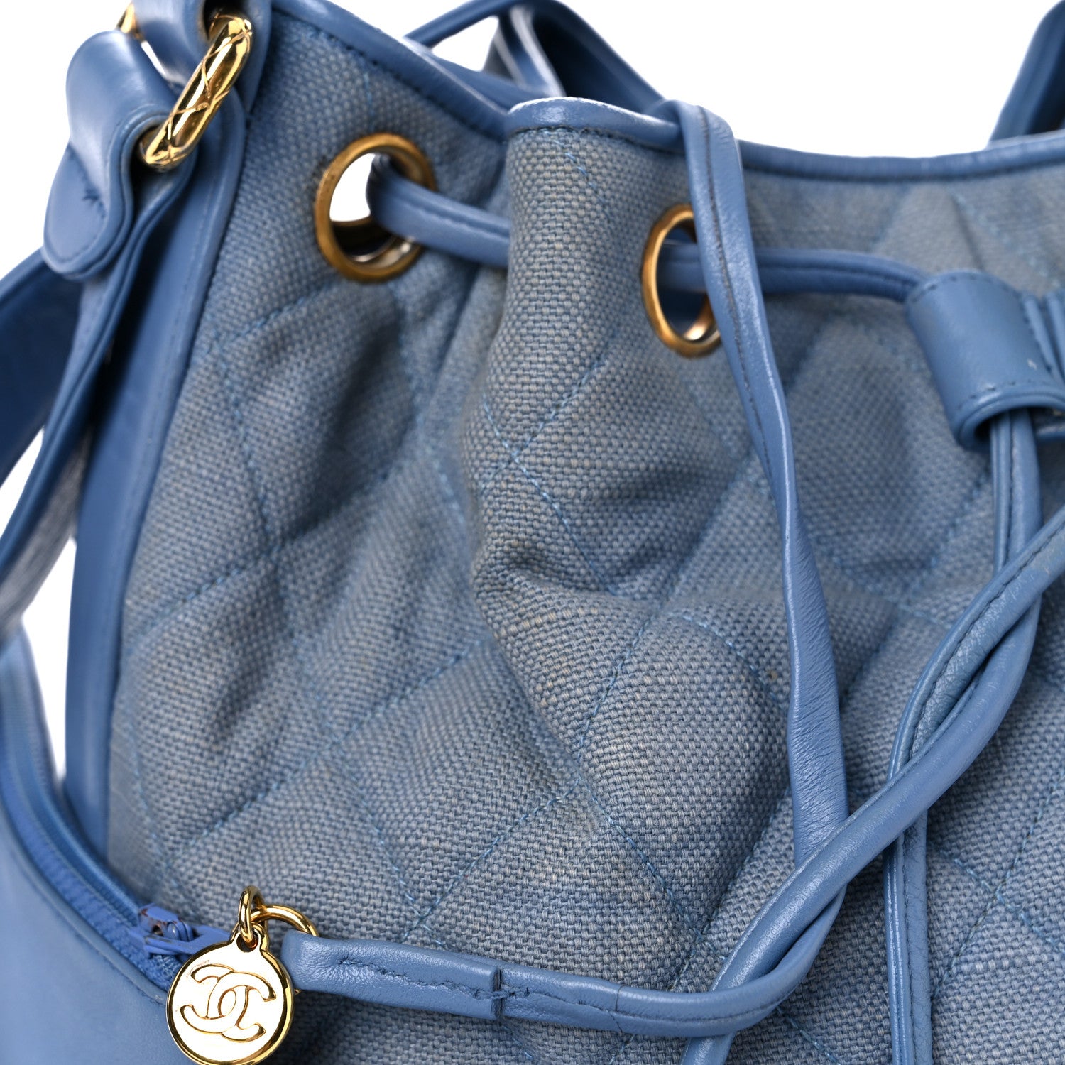 Chanel Canvas Quilted CC Drawstring Bucket Bag Blue 23 of 31