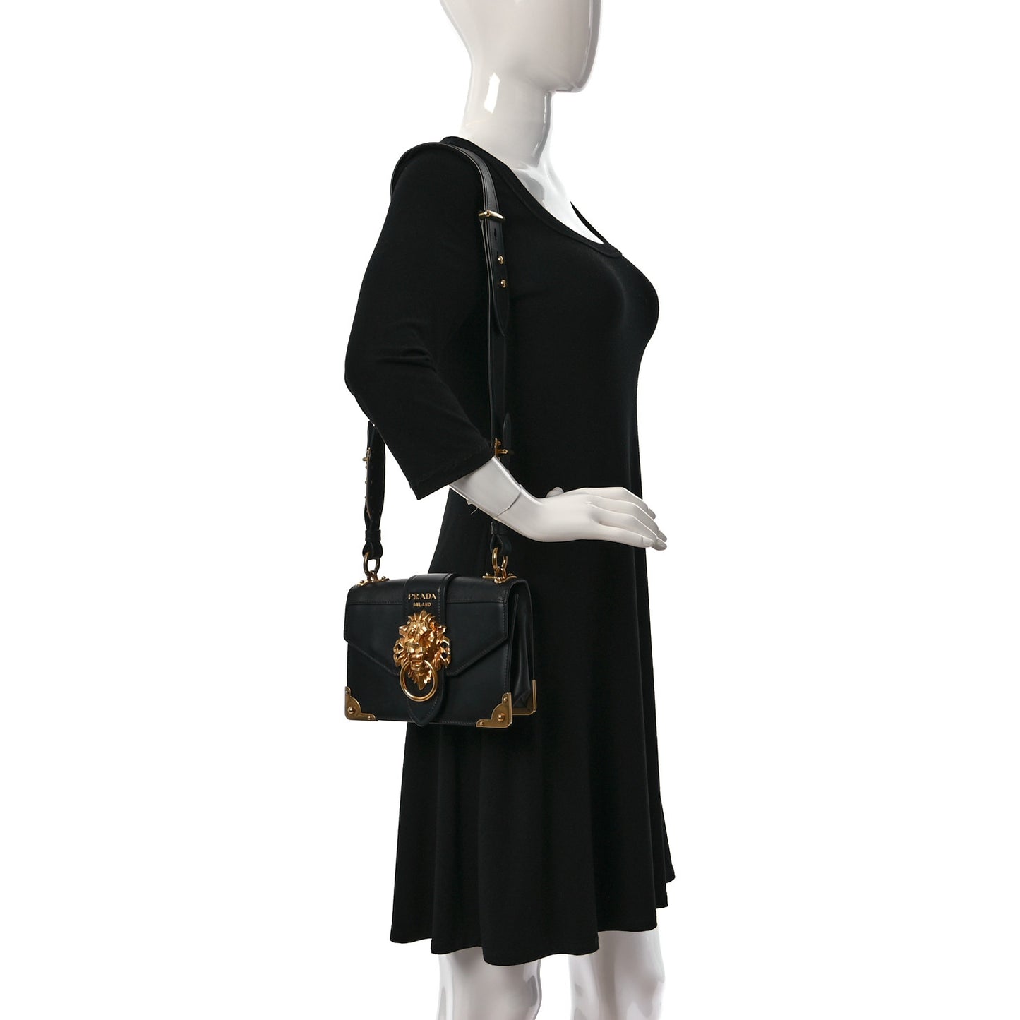 Antic Soft Saffiano Lions Head Cahier Shoulder Bag Black