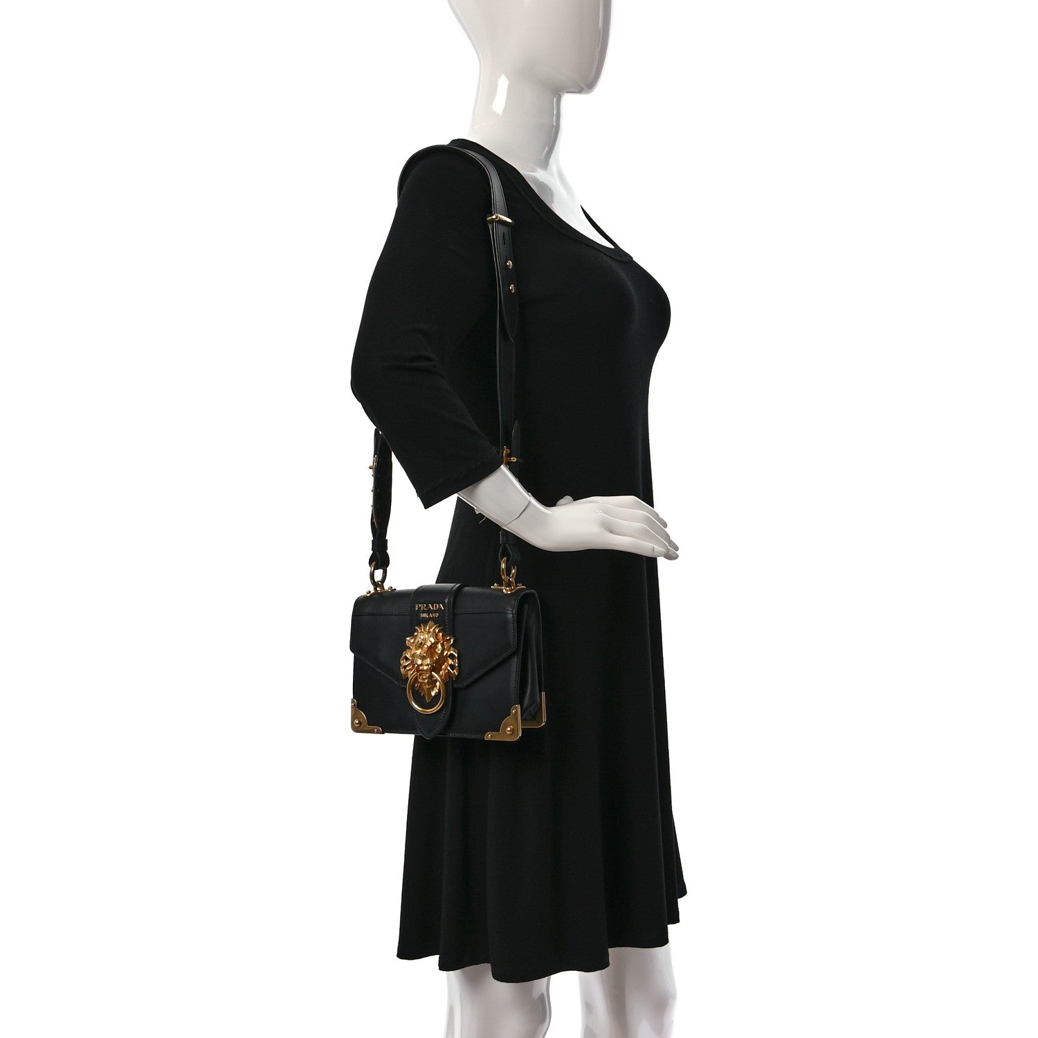 Prada Antic Soft Saffiano Lions Head Cahier Shoulder Bag Black 2 of 8