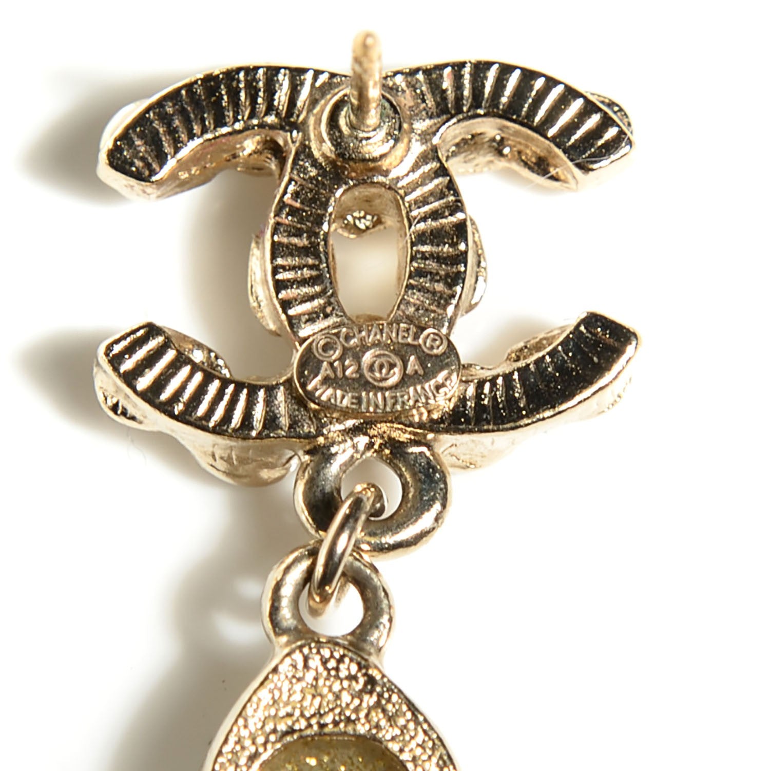 Chanel Poured Glass CC Dangle Earrings Gold 4 of 4