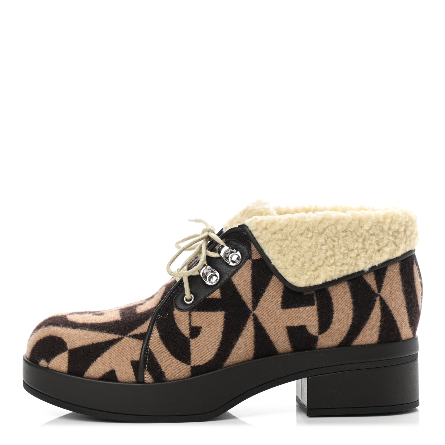 Gucci Wool Faux Shearling G Rhombus Womens Victor Ankle Boots 39 Beige Cocoa 1 of 7