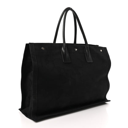 Saint Laurent Linen Calfskin Camouflage Rive Gauche Tote Black 3 of 12