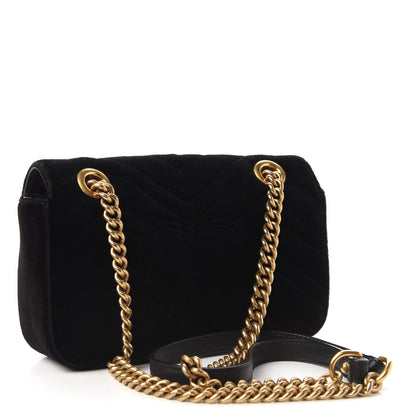 Gucci Velvet Matelasse Mini GG Marmont Shoulder Bag Black 3 of 10