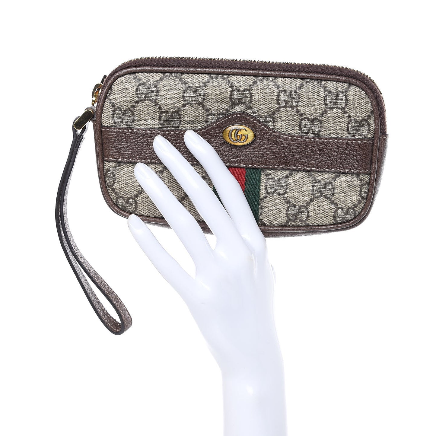 GG Supreme Monogram Ophidia Phone Case Wristlet Brown