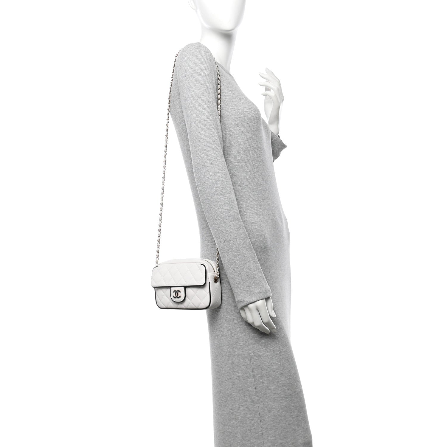 Chanel Lambskin Resin Quilted Chain Camera Bag White Black 2 of 10