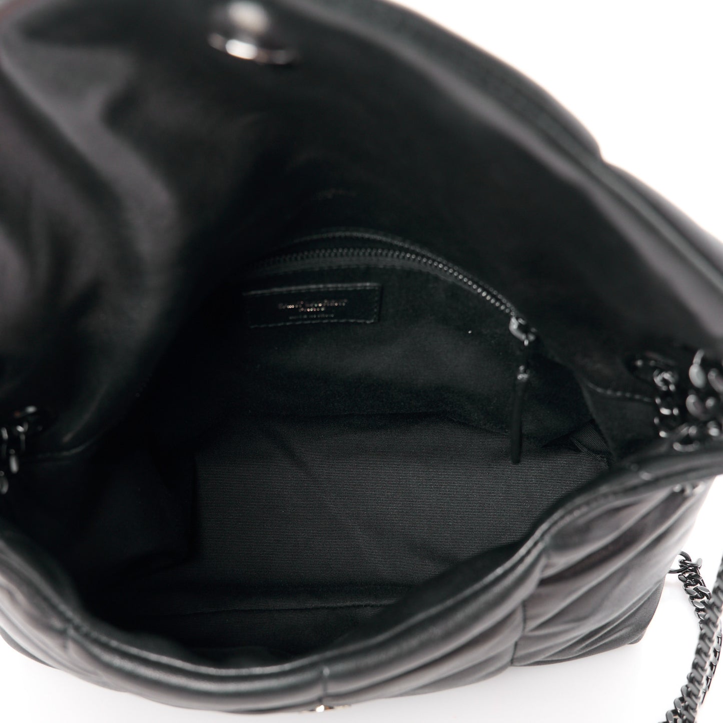 Lambskin Quilted Monogram Monochrome Small Loulou Puffer Chain Satchel Black
