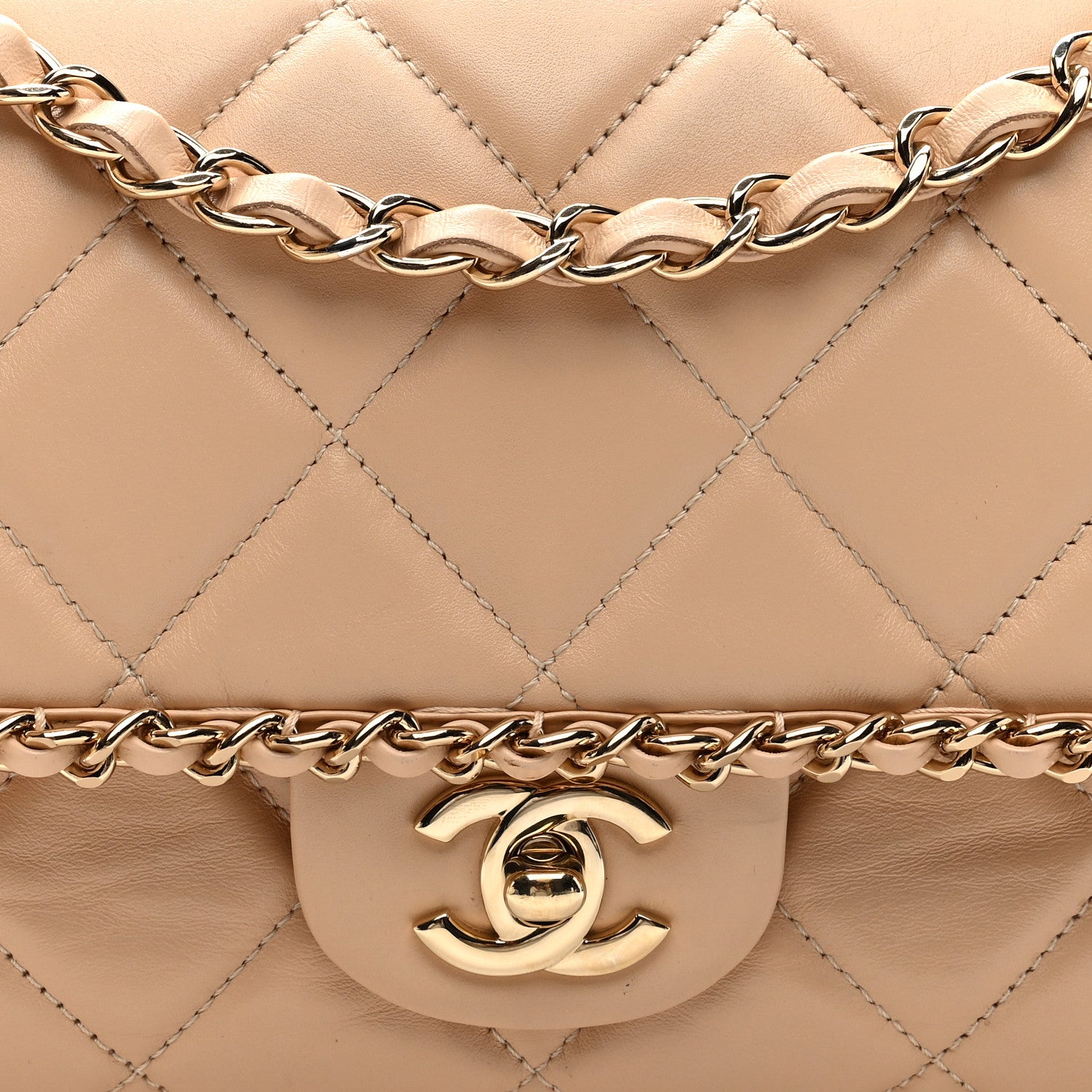 Chanel Crumpled Calfskin Medium Chain All Over Flap Beige 8 of 10