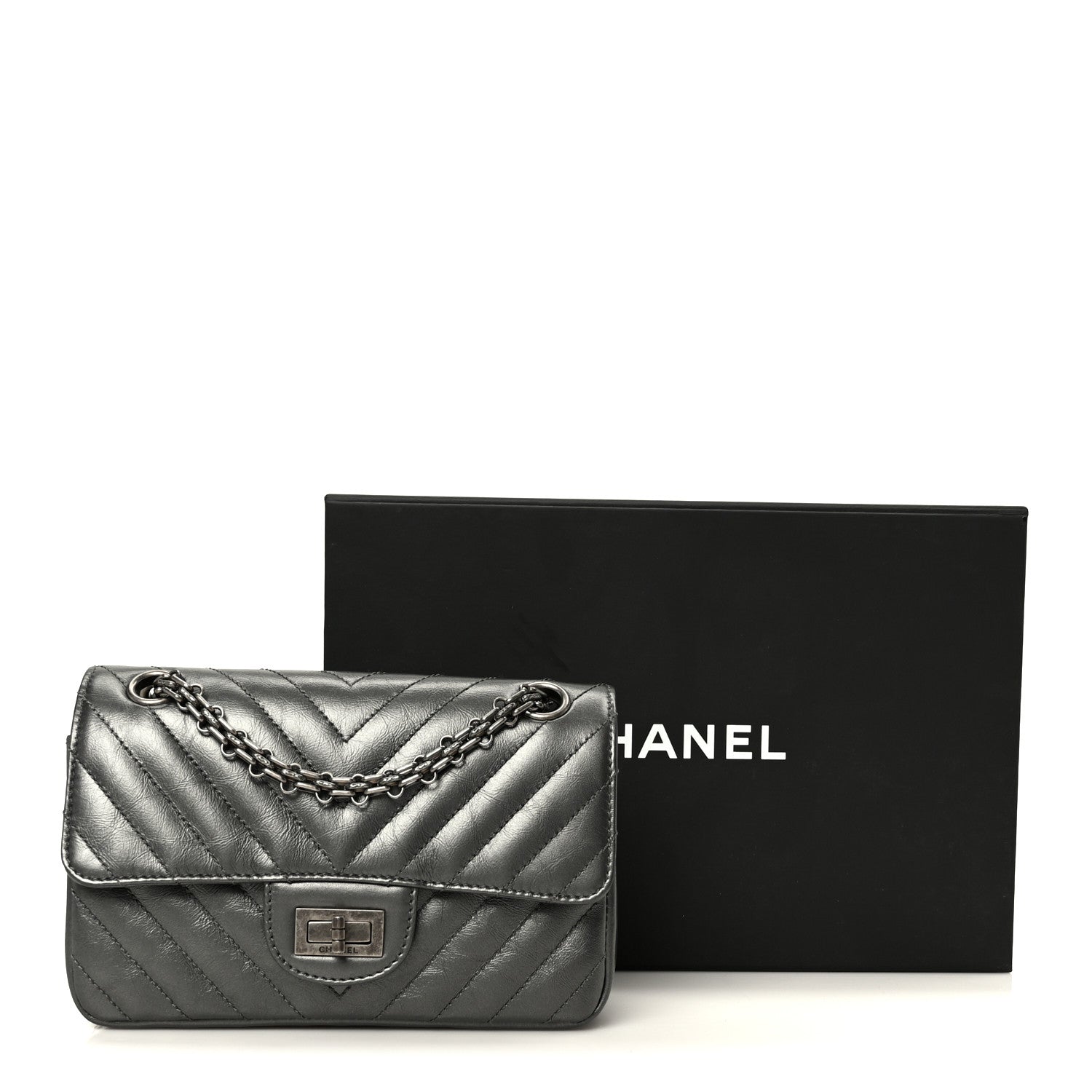 Chanel Metallic Aged Calfskin Chevron Quilted 2.55 Reissue Mini Flap Grey 11 of 11