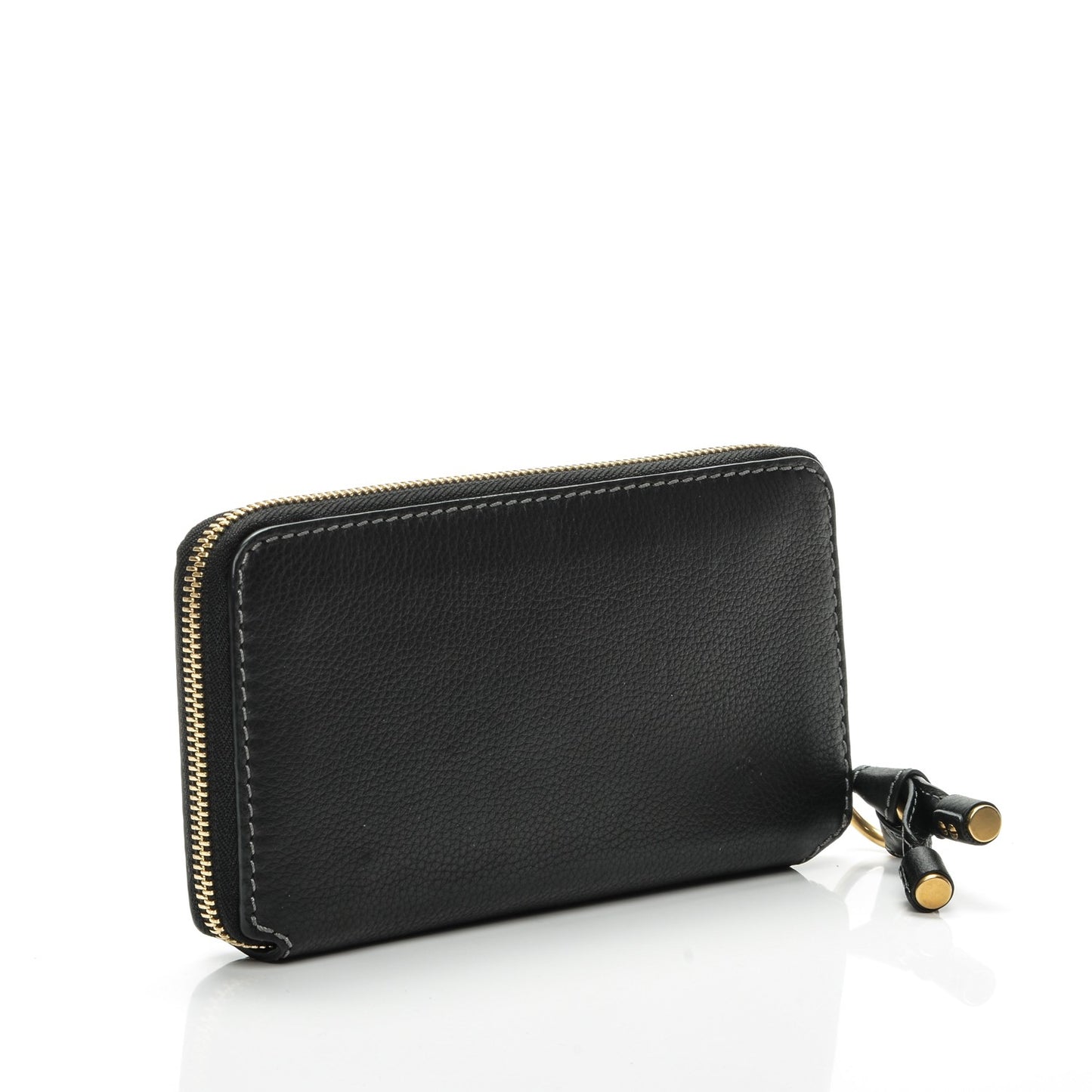 Grained Calfskin Marcie Long Zip Around Wallet Black