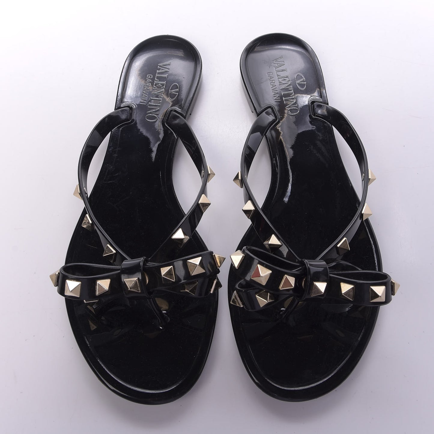 PVC Jelly Rockstud Bow Thong Sandals 38 Black