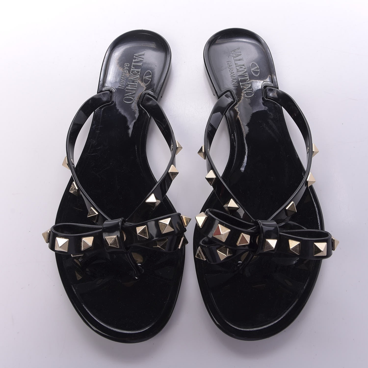 Valentino Garavani PVC Jelly Rockstud Bow Thong Sandals 38 Black 5 of 9