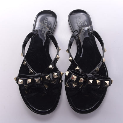 Valentino Garavani PVC Jelly Rockstud Bow Thong Sandals 38 Black 5 of 9