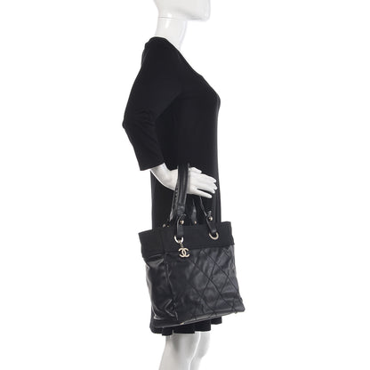 Chanel Coated Canvas Quilted Small Paris Biarritz Tote Black 2 of 9