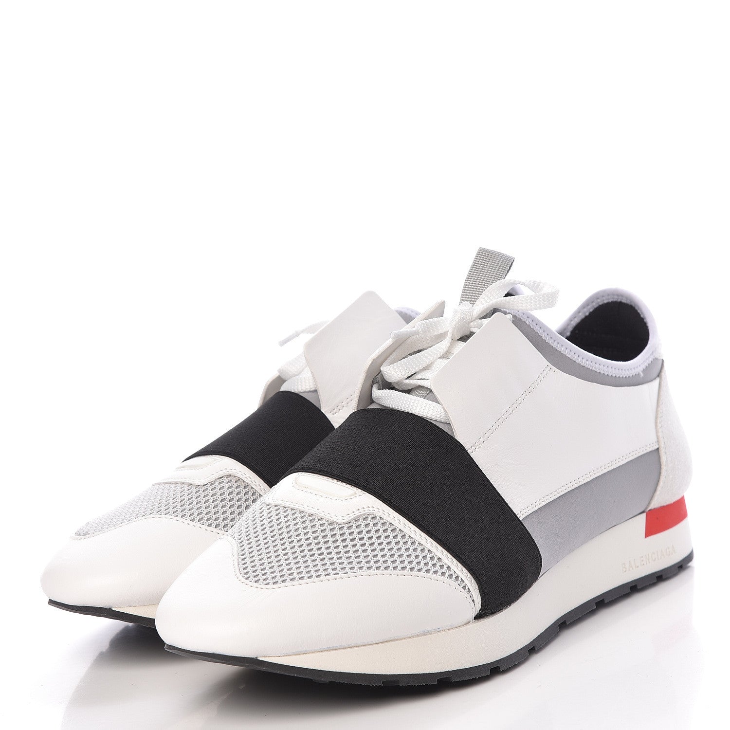 Balenciaga Mesh Calfskin Neoprene Suede Mens Race Runner Sneakers 42 White Black Gris 3 of 8