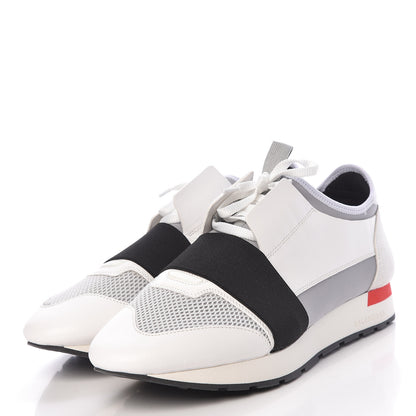 Balenciaga Mesh Calfskin Neoprene Suede Mens Race Runner Sneakers 42 White Black Gris 3 of 8
