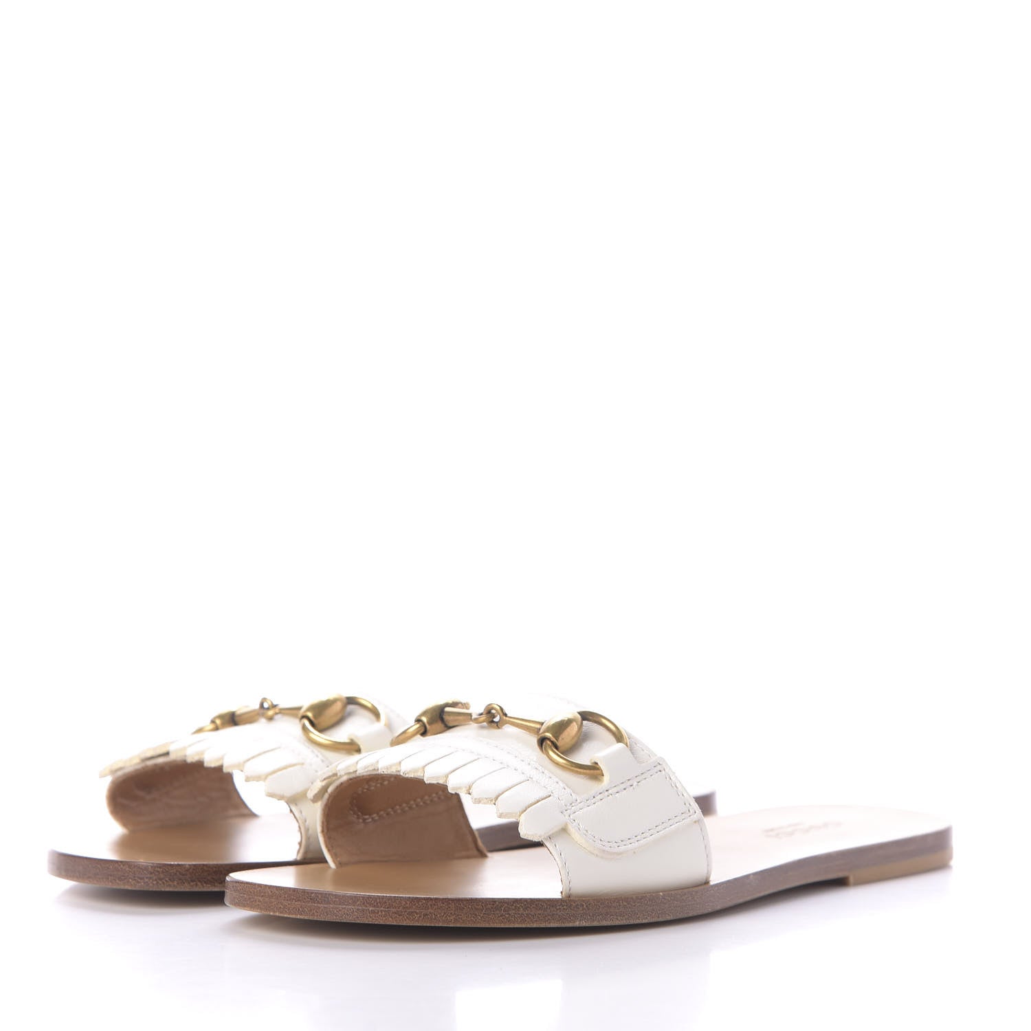 Gucci Malaga Kid Fringe Horsebit Slide Sandals 35 White 3 of 11
