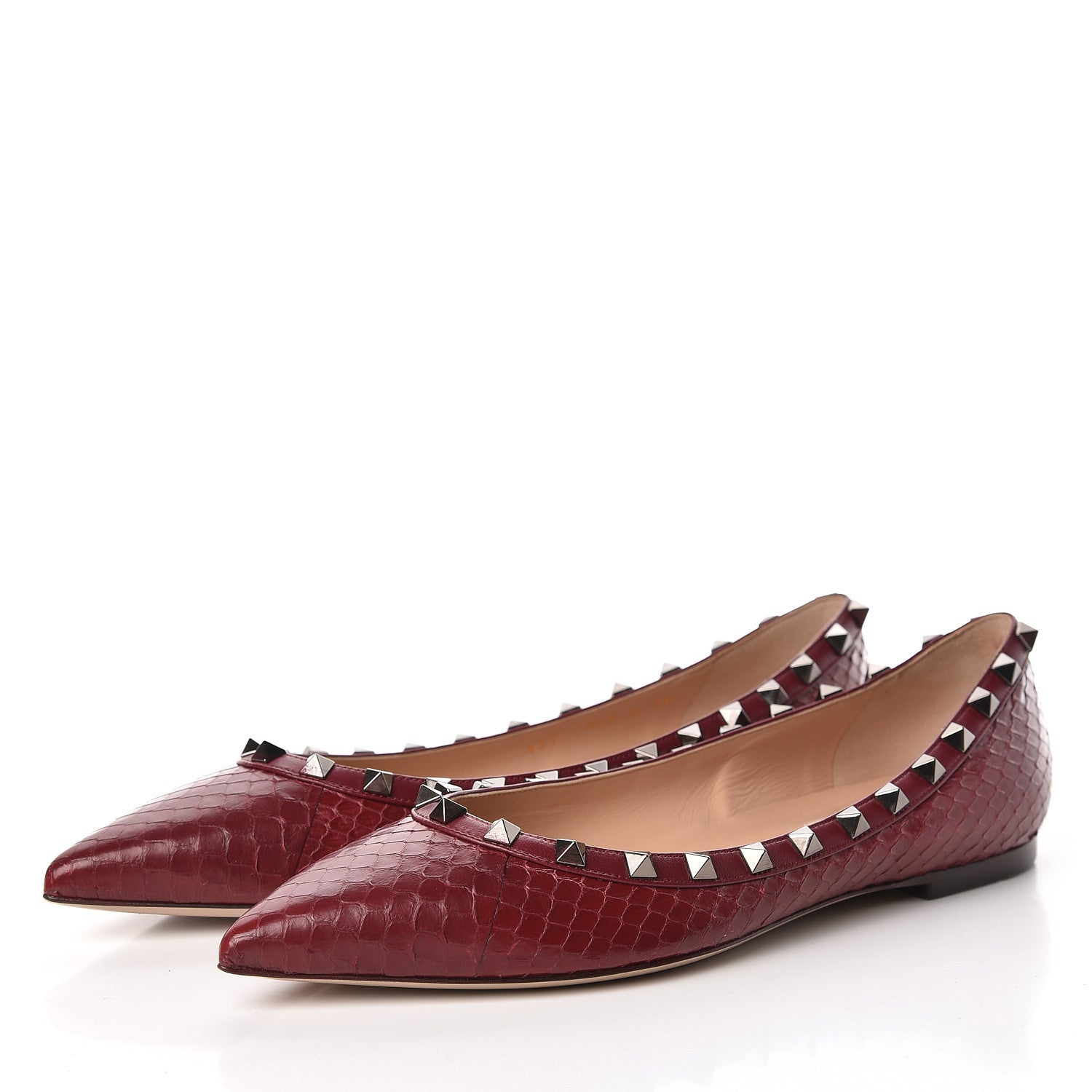 Valentino Garavani Ayers Snakeskin Rockstud Ballerina Flats 39 Cerise 3 of 10