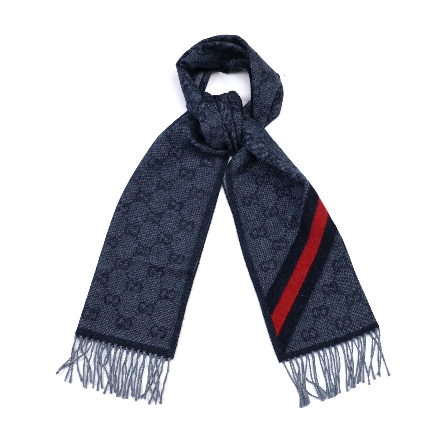 Gucci Wool Alpaca Monogram Web New Nikky Scarf Midnight Blue 1 of 4