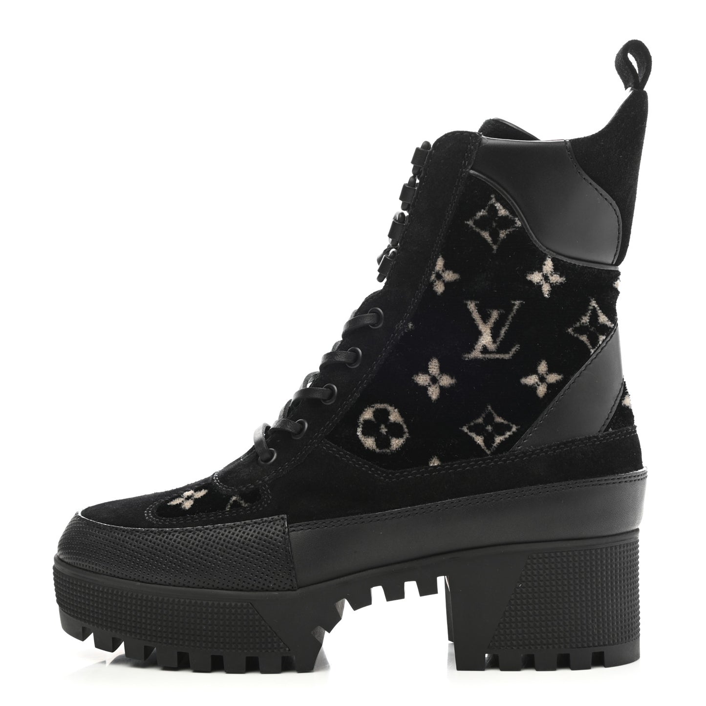 Velvet Calfskin Monogram Laureate Platform Desert Boots 38 Black White