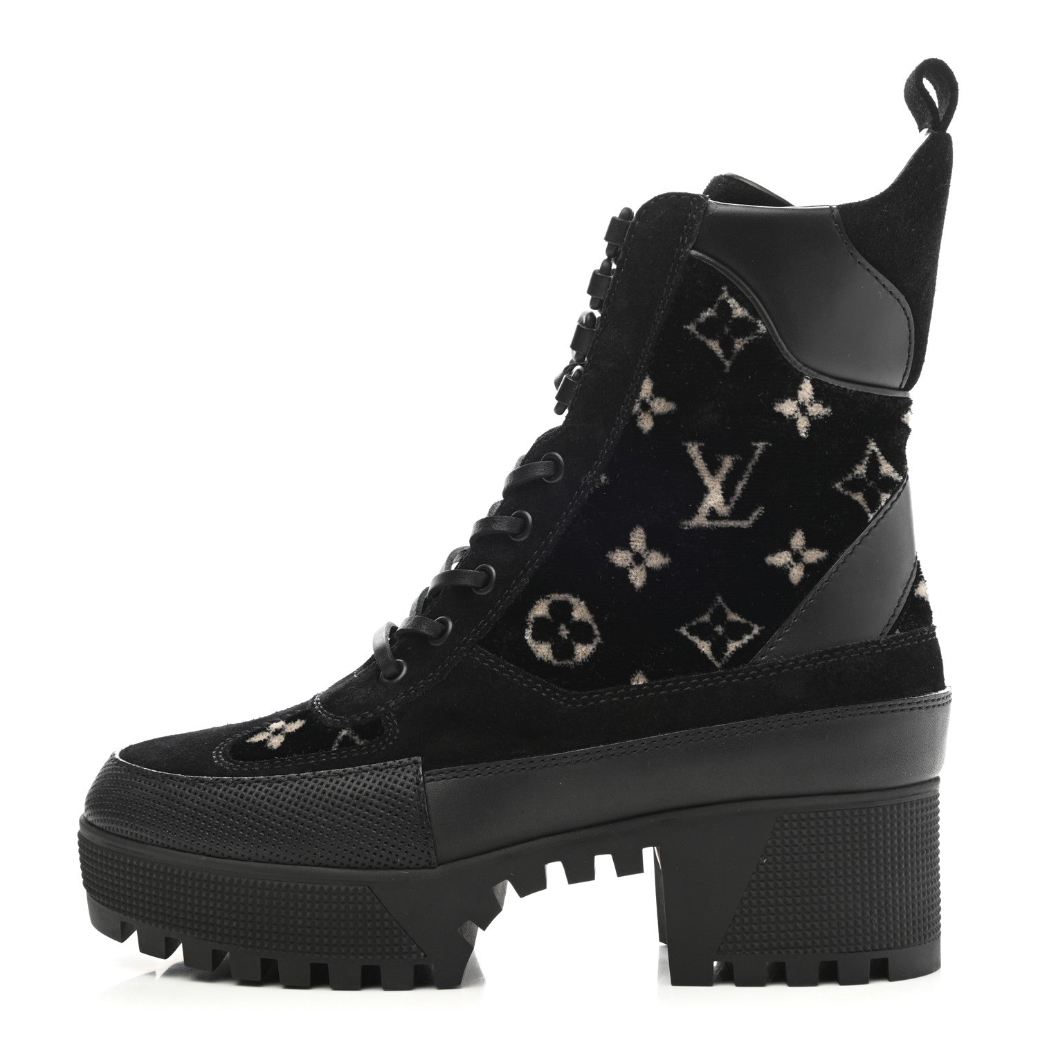 Louis Vuitton Velvet Calfskin Monogram Laureate Platform Desert Boots 38 Black White 1 of 8