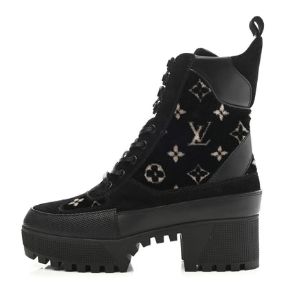 Louis Vuitton Velvet Calfskin Monogram Laureate Platform Desert Boots 38 Black White 1 of 8