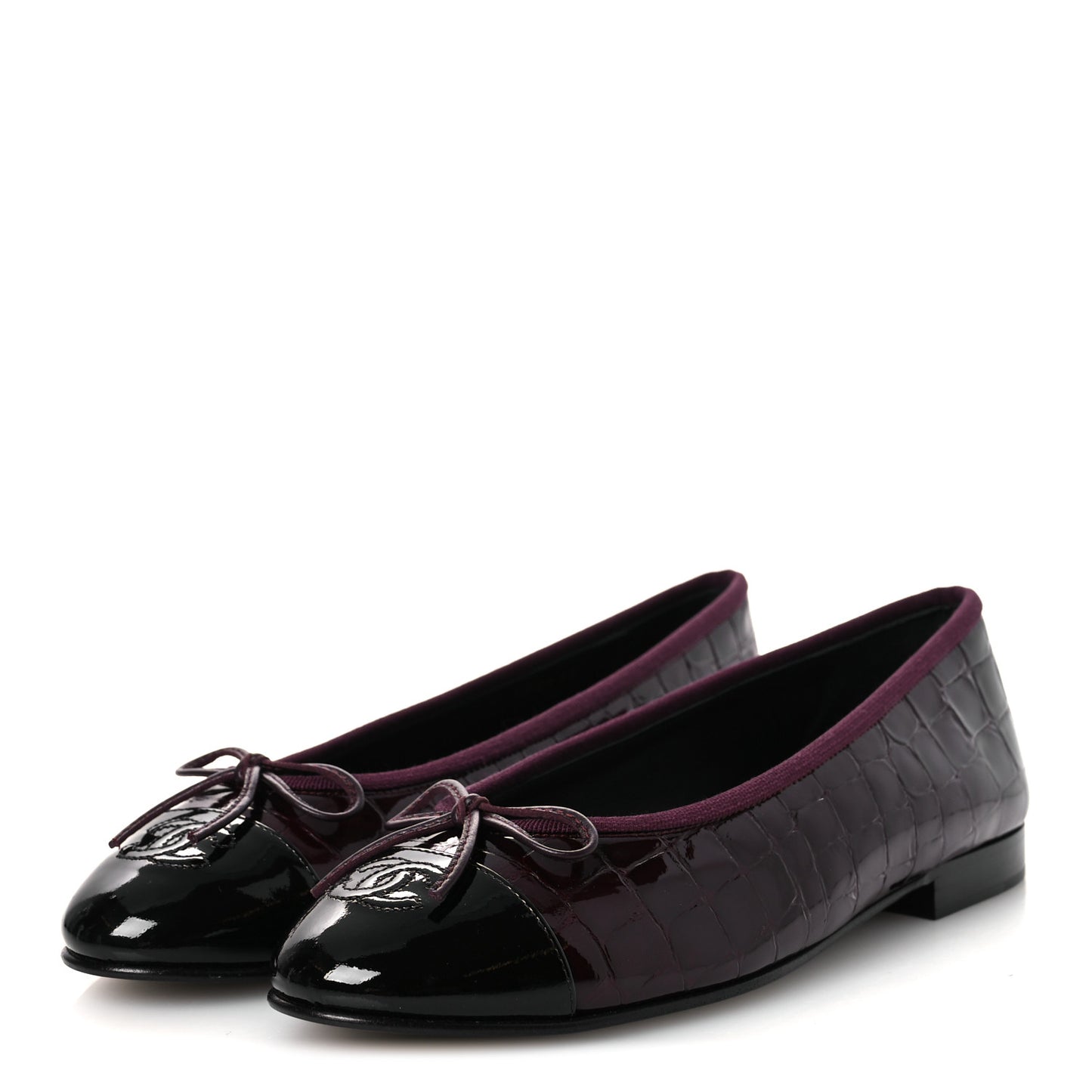 Patent Calfskin Crocodile Embossed Ballerina Flats  38 Dark Burgundy Black
