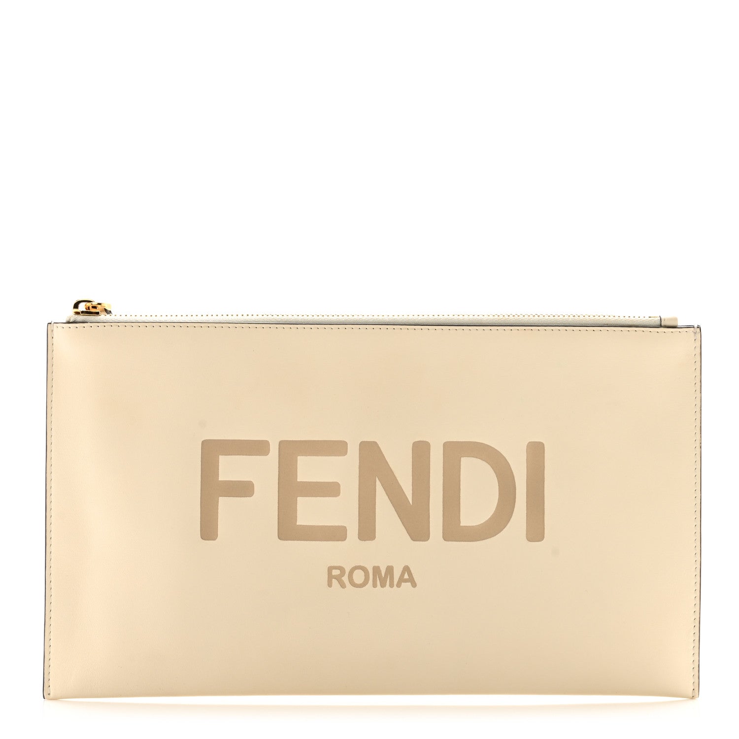 Fendi Vitello King Logo Embossed Medium Flat Pouch White Ice 1 of 8
