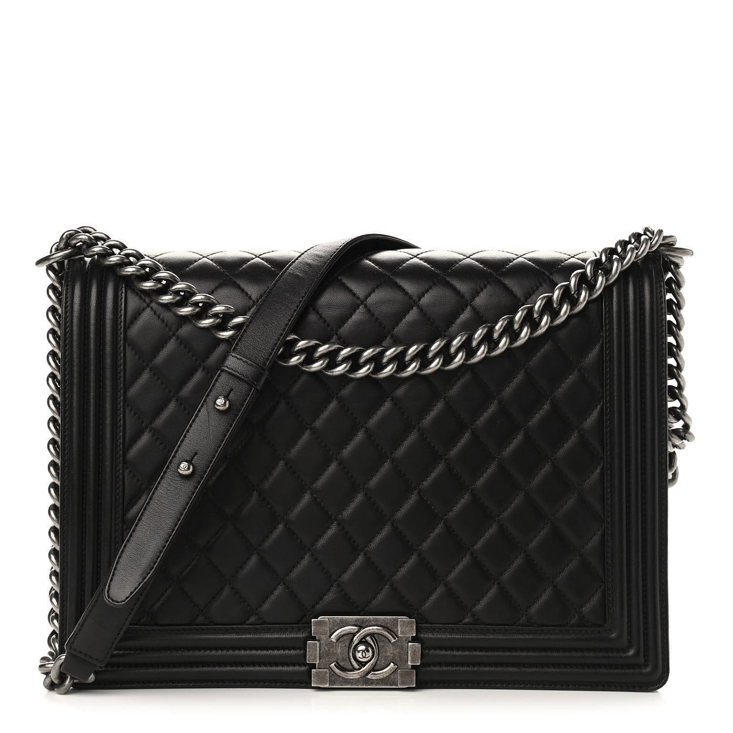 Lambskin Quilted Large Boy Flap Black
