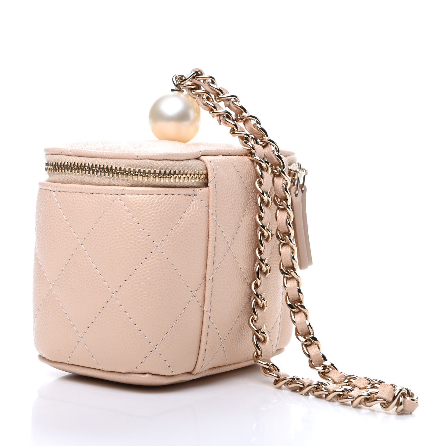 Chanel Iridescent Caviar Quilted Mini Pearl On Top Vanity Case With Chain Beige 3 of 9