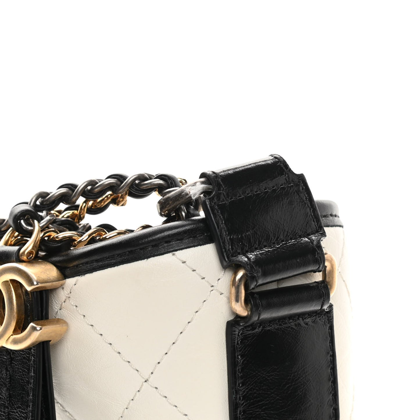 Aged Calfskin Quilted Medium Gabrielle Hobo Black White