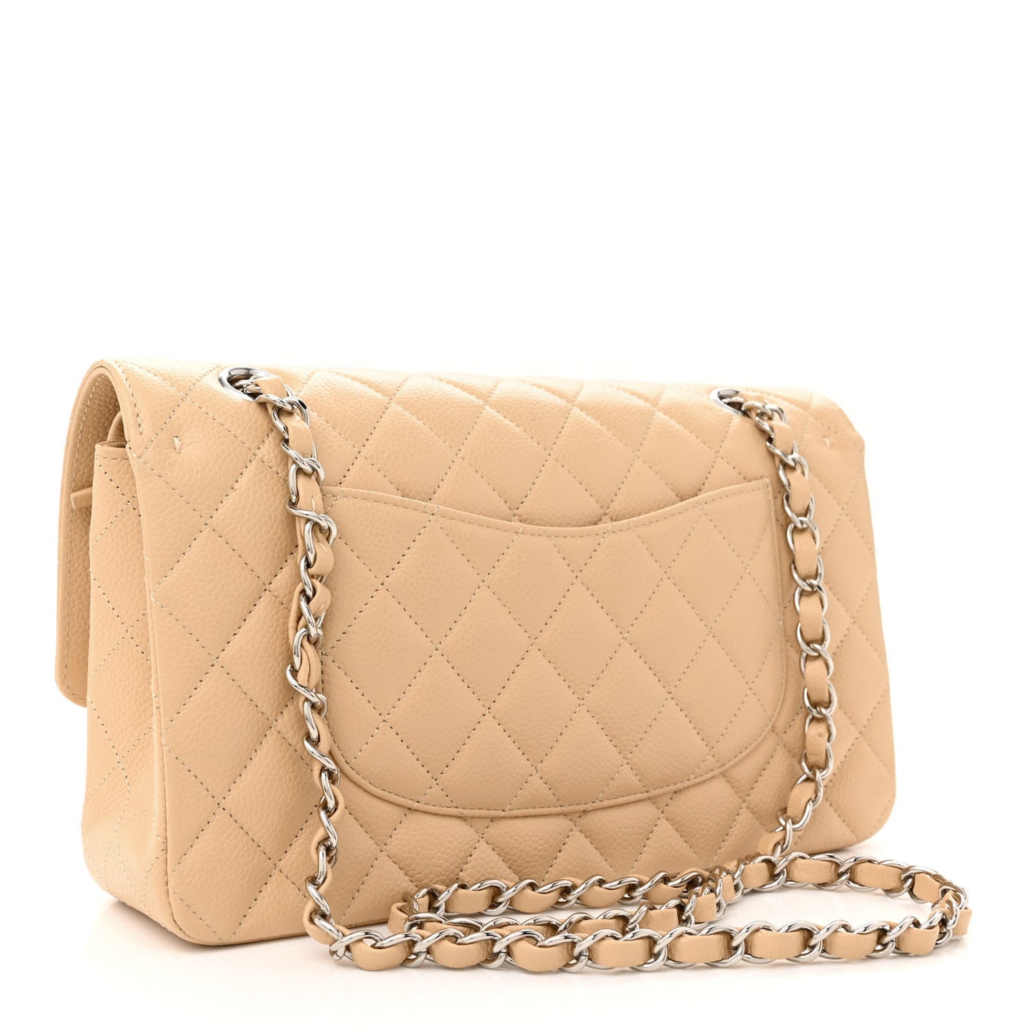 Caviar Quilted Medium Double Flap Beige