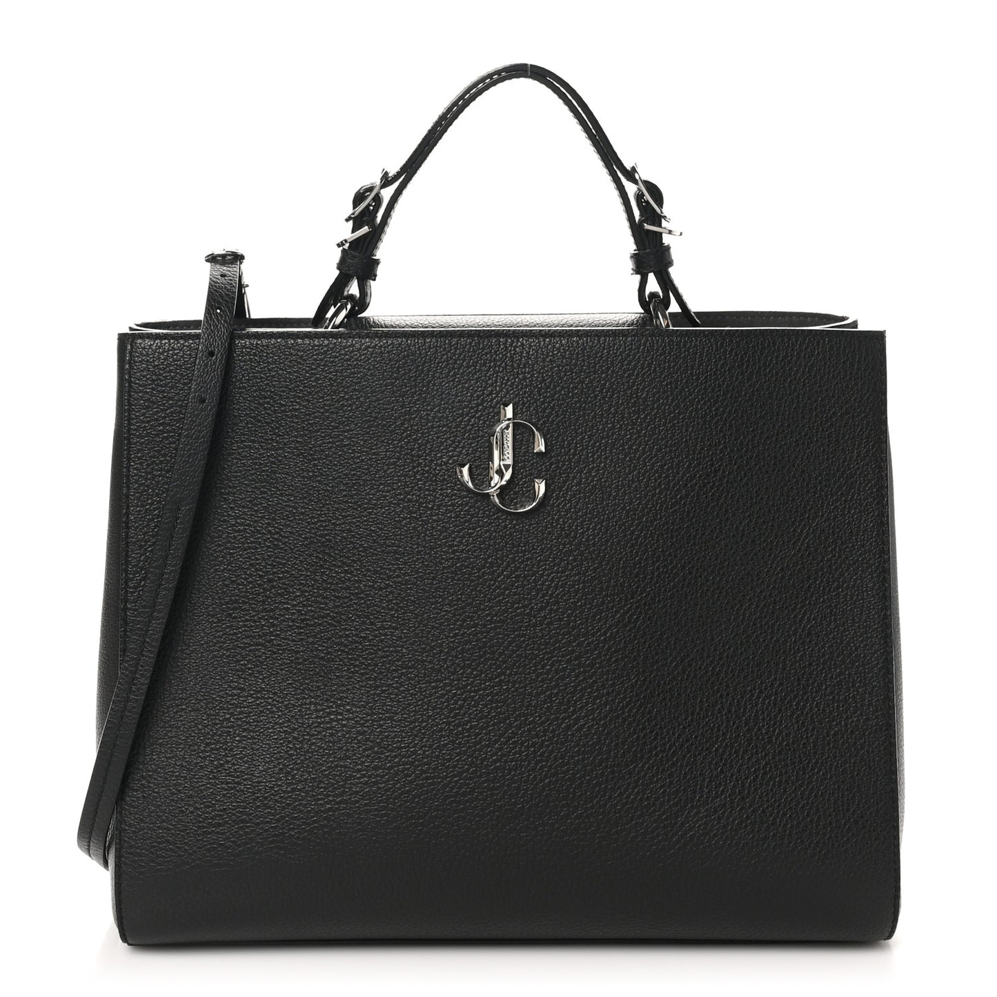 Grainy Calfskin Large Varenne Logo Top Handle Satchel Black