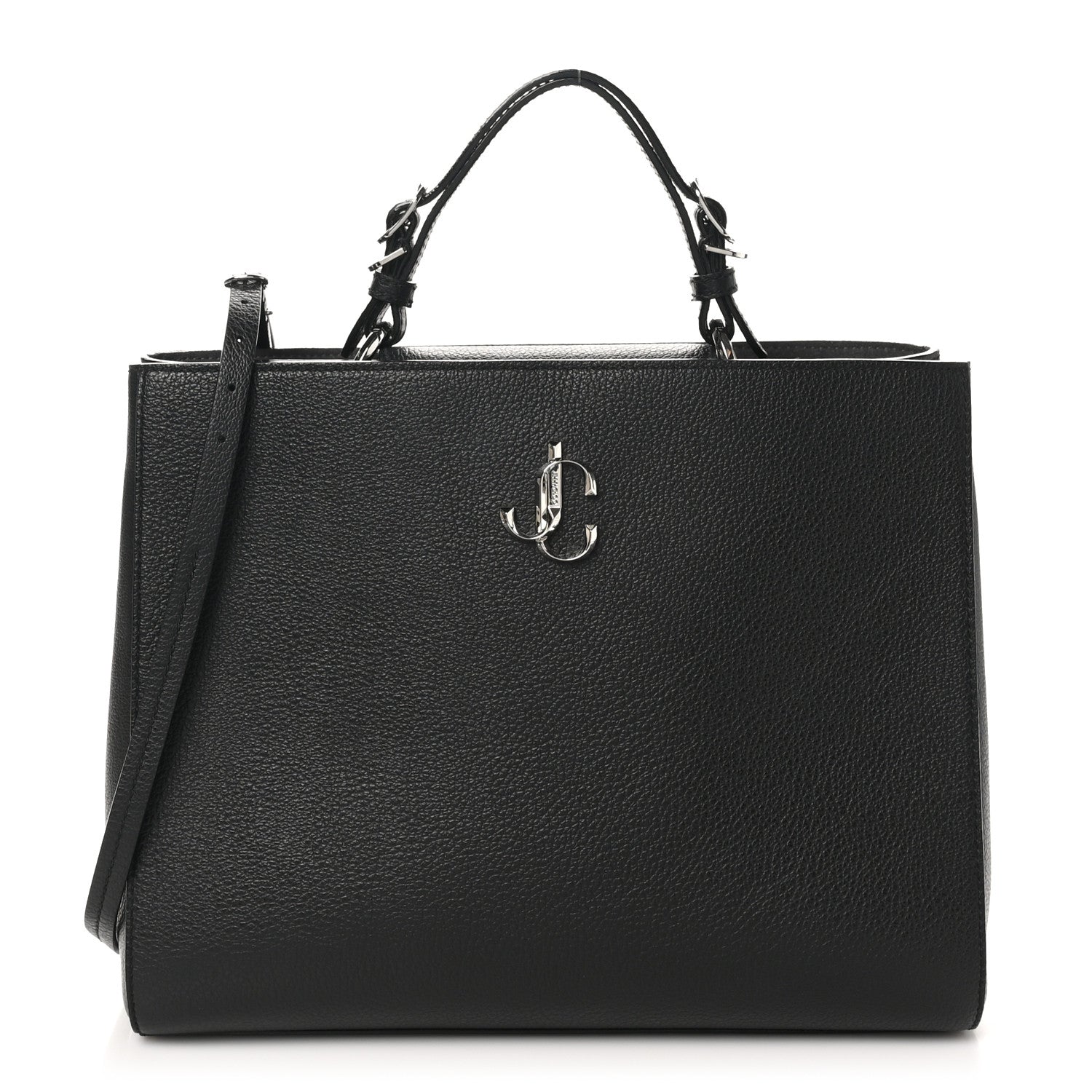 Jimmy Choo Grainy Calfskin Large Varenne Logo Top Handle Satchel Black 1 of 9