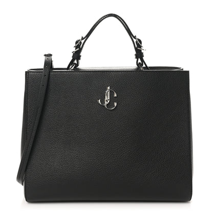 Jimmy Choo Grainy Calfskin Large Varenne Logo Top Handle Satchel Black 1 of 9