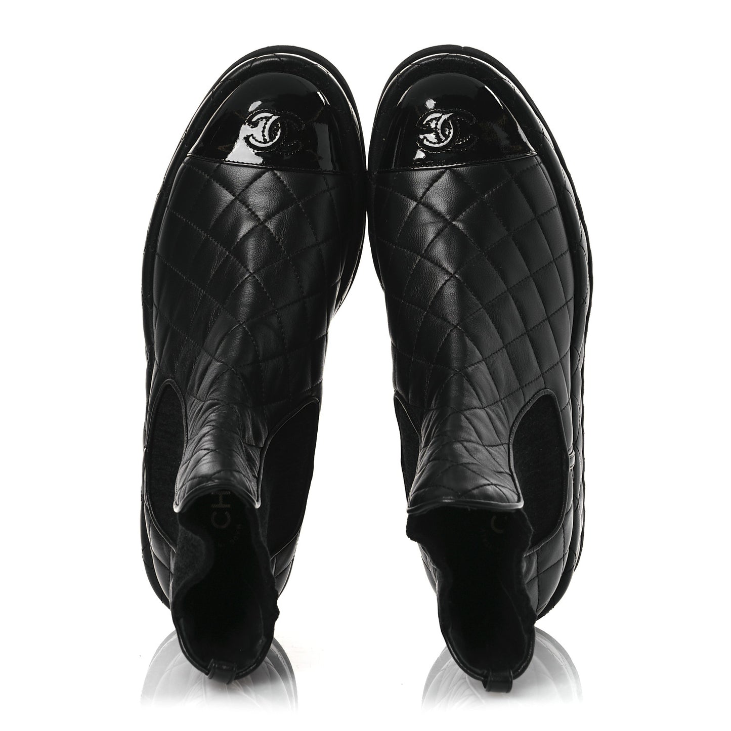 Lambskin Patent CC Cap Toe Quilted Short Platform Boots 39.5 Black