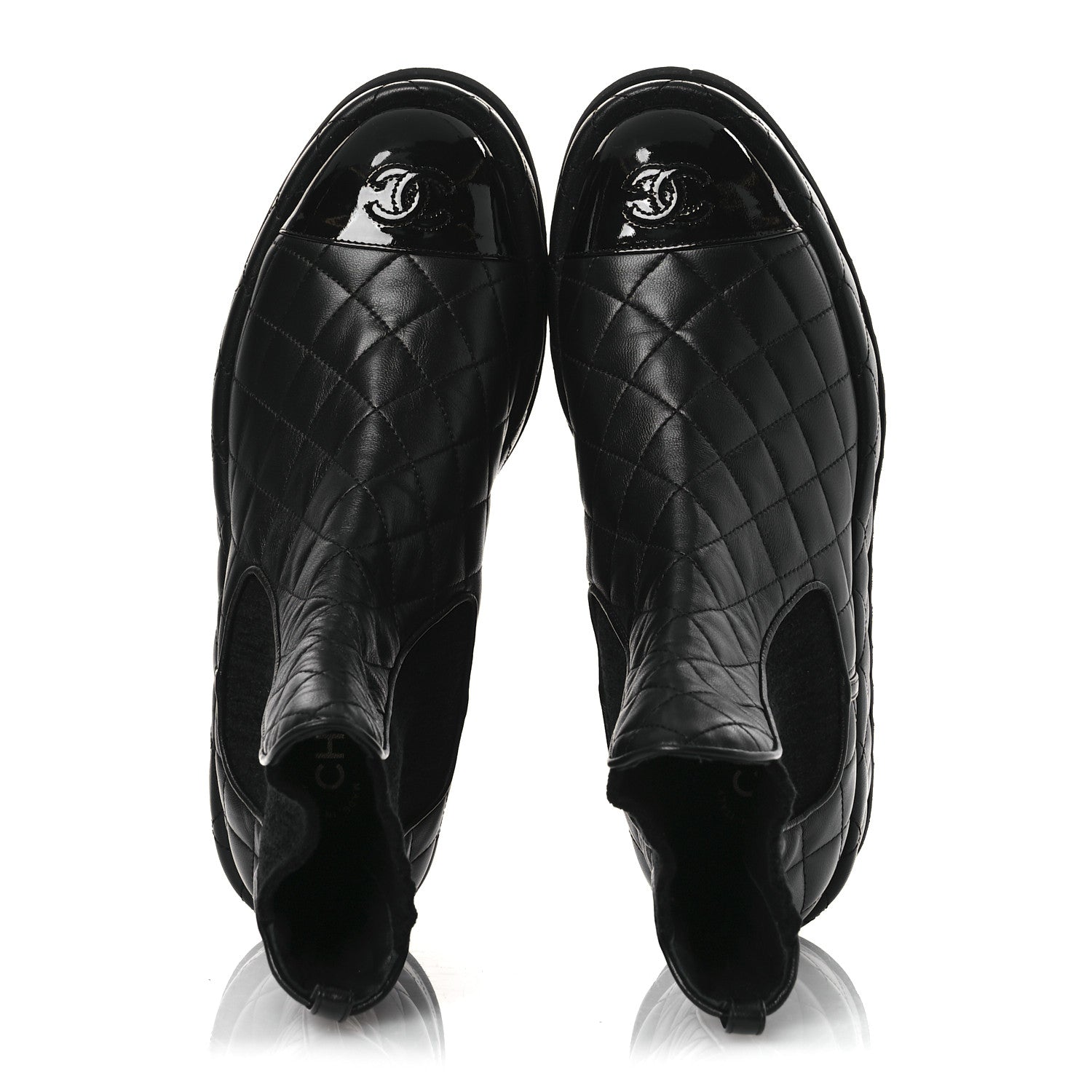 Chanel Lambskin Patent CC Cap Toe Quilted Short Platform Boots 39.5 Black 2 of 12