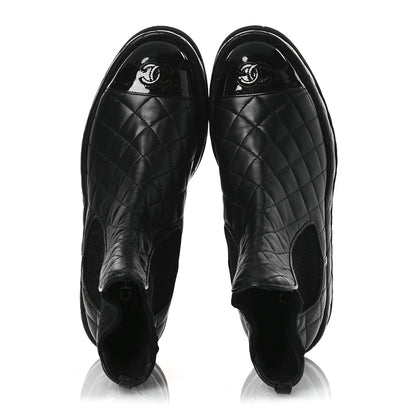 Chanel Lambskin Patent CC Cap Toe Quilted Short Platform Boots 39.5 Black 2 of 12
