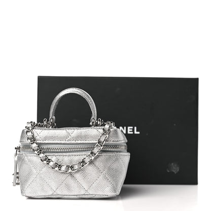 Chanel Metallic Caviar Quilted Mini Top Handle Vanity With Chain Silver 10 of 10