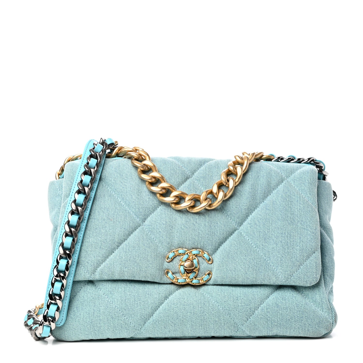 Chanel Denim Quilted Large Chanel 19 Flap Neon Blue 1 of 11