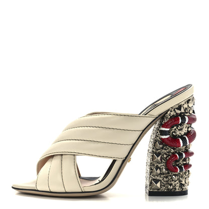 Gucci Malaga Kid Kingsnake Webby Crossover High Heel Slide Sandals 37.5 Mystic White 1 of 8