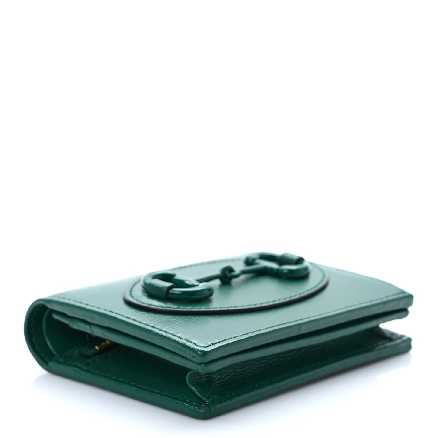 Azalea Calfskin Enamel Monochrome Horsebit 1955 Card Case Wallet Green
