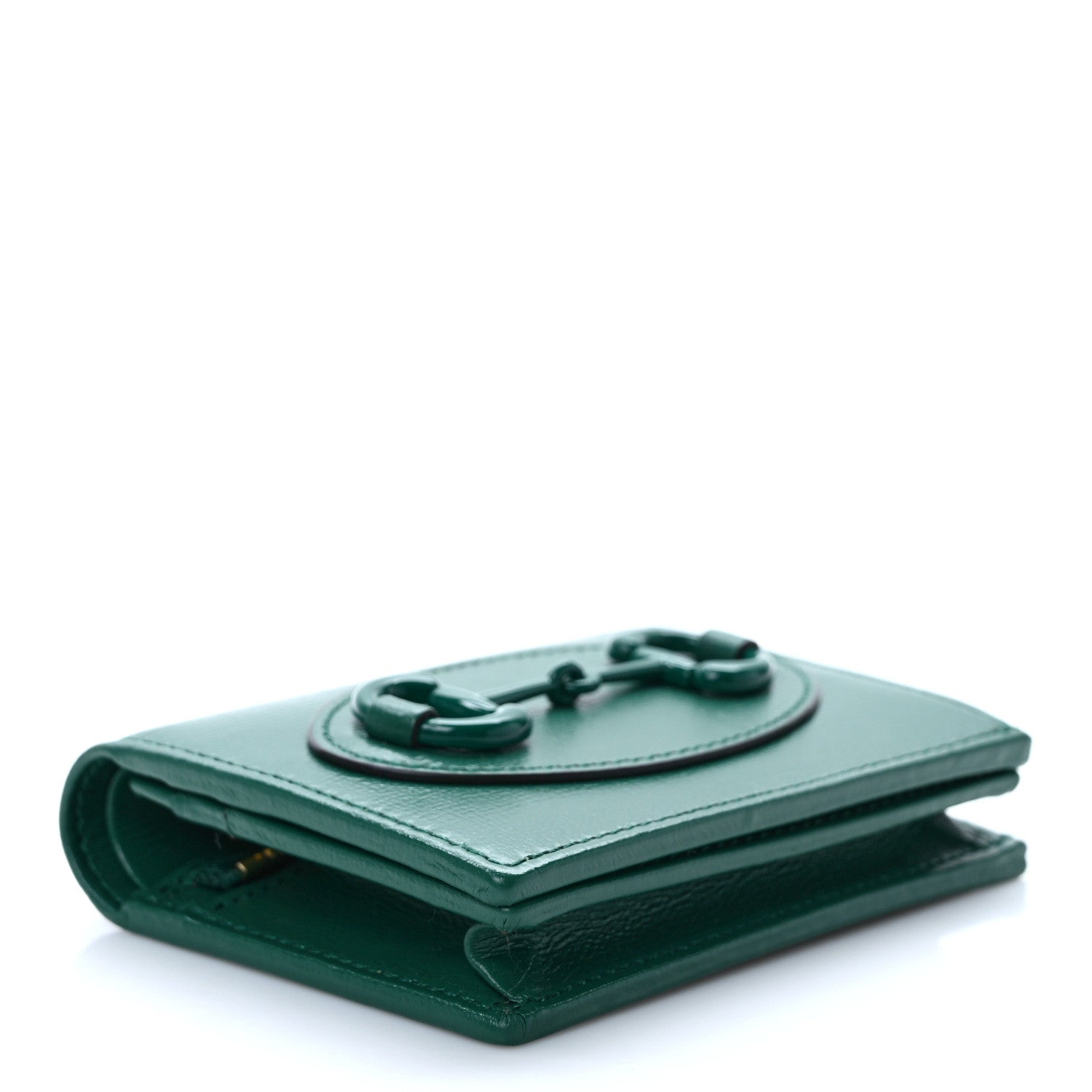 Gucci Azalea Calfskin Enamel Monochrome Horsebit 1955 Card Case Wallet Green 4 of 7