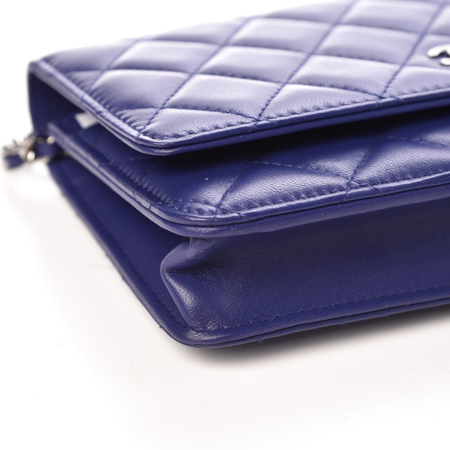 Lambskin Quilted Wallet On Chain WOC Dark Blue