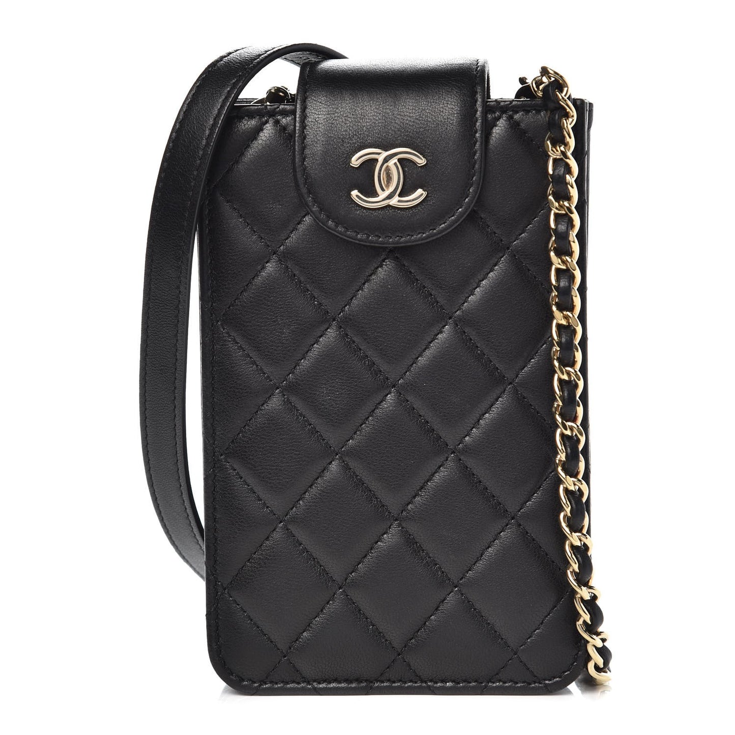 Lambskin Quilted CC Phone Holder Black