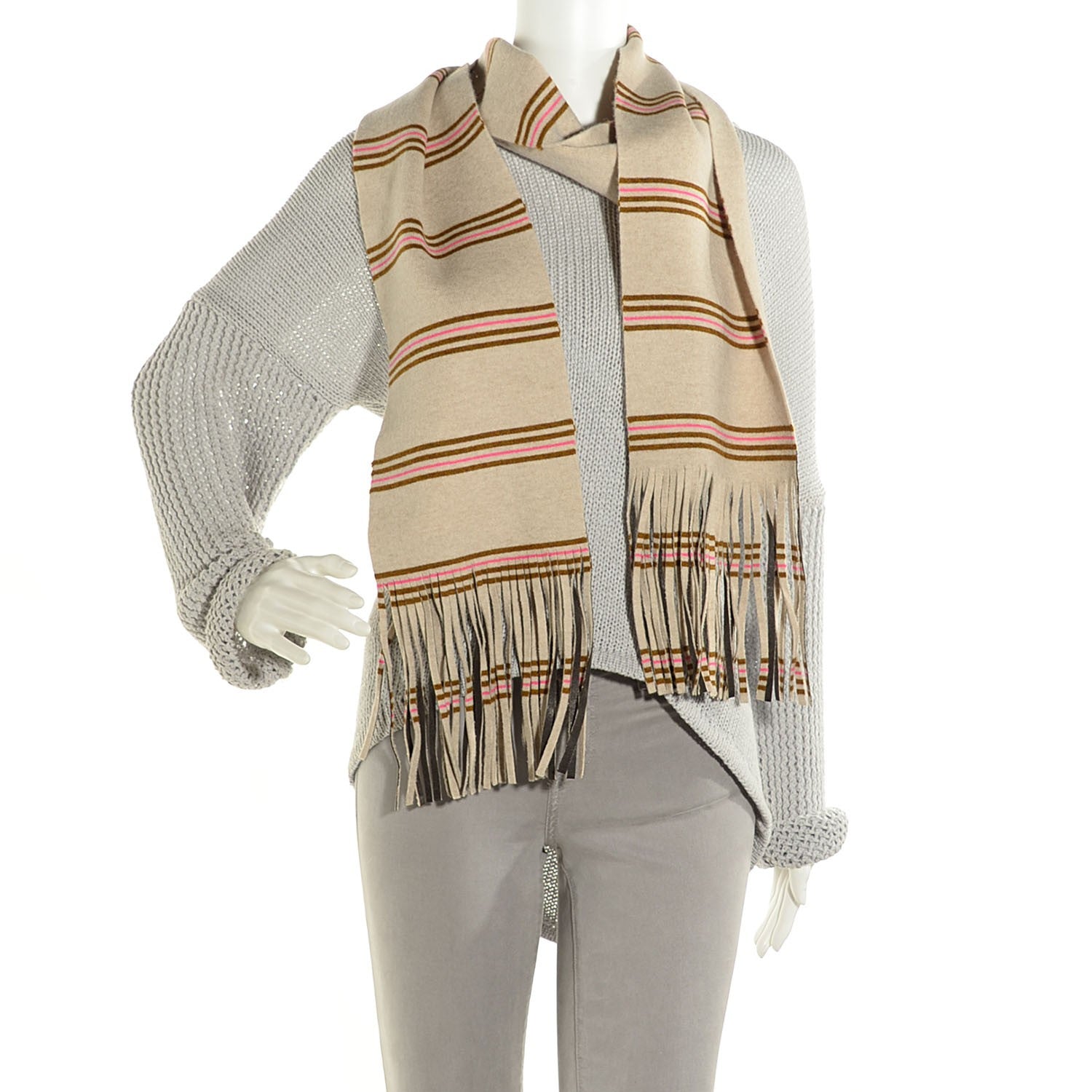 Chanel Cashmere Paris Dallas Fringe Scarf Beige Camel Pink 2 of 7