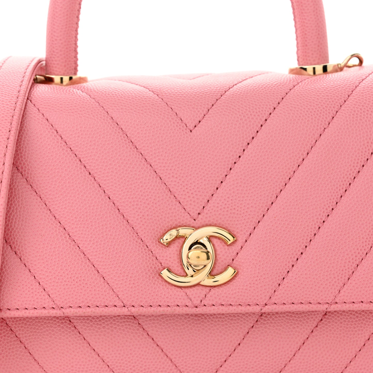 Caviar Chevron Quilted Mini Coco Handle Flap Pink