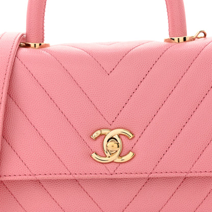 Chanel Caviar Chevron Quilted Mini Coco Handle Flap Pink 8 of 11