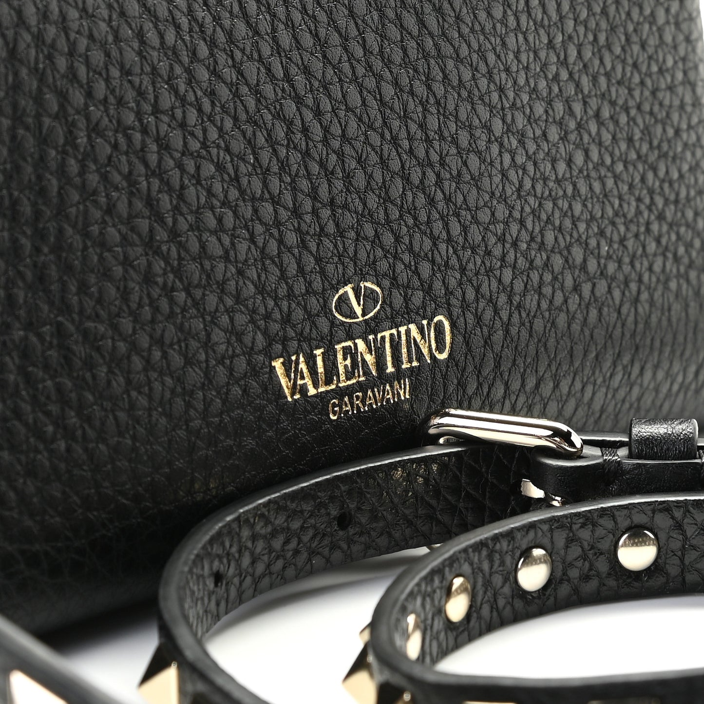 Pebbled Calfskin Mini Rockstud Crossbody Bag Black