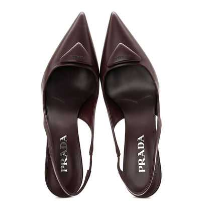 Prada Spazzolato Padded Triangle Logo Pointed Toe Slingback Pumps 38 Burgundy 5 of 9